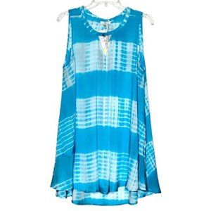 Jodifl Women's Ruby Tunic Top or Swim Cover-Up Tie Dye Blue Pockets NWT Size M
